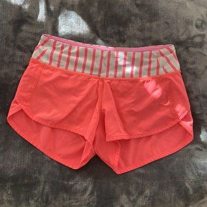 Pink and White Lululemon Speed Shorts, Size 2